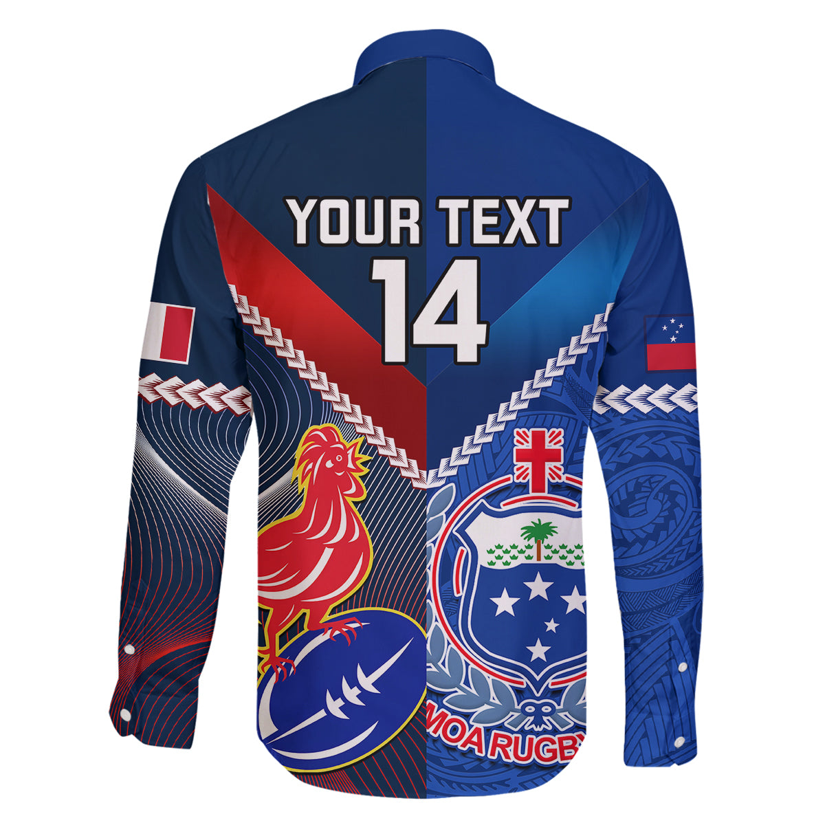 Custom Samoa And France Rugby Family Matching Puletasi Dress and Hawaiian Shirt 2023 World Cup Manu Samoa With Les Bleus LT14 - Polynesian Pride