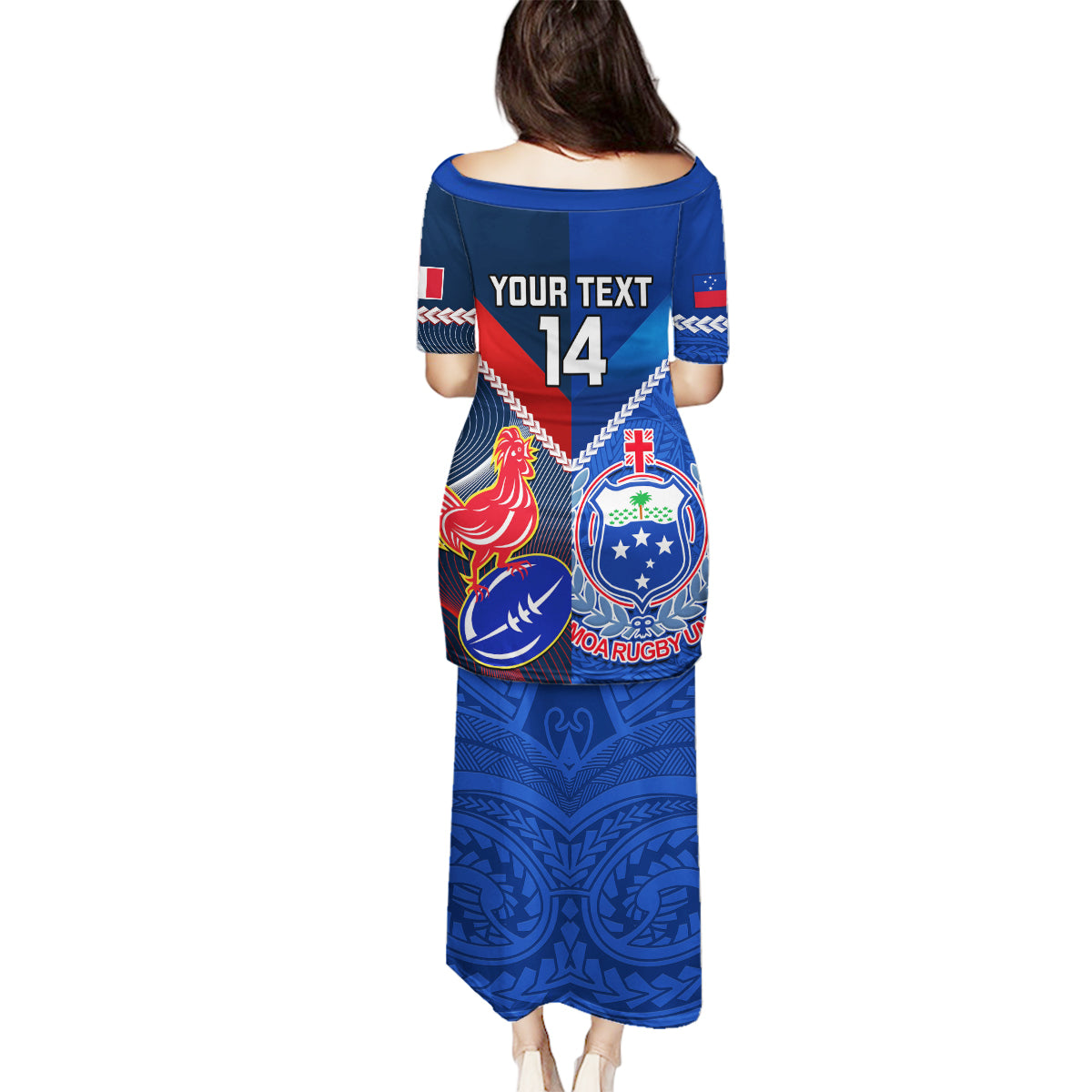 Custom Samoa And France Rugby Family Matching Puletasi Dress and Hawaiian Shirt 2023 World Cup Manu Samoa With Les Bleus LT14 - Polynesian Pride