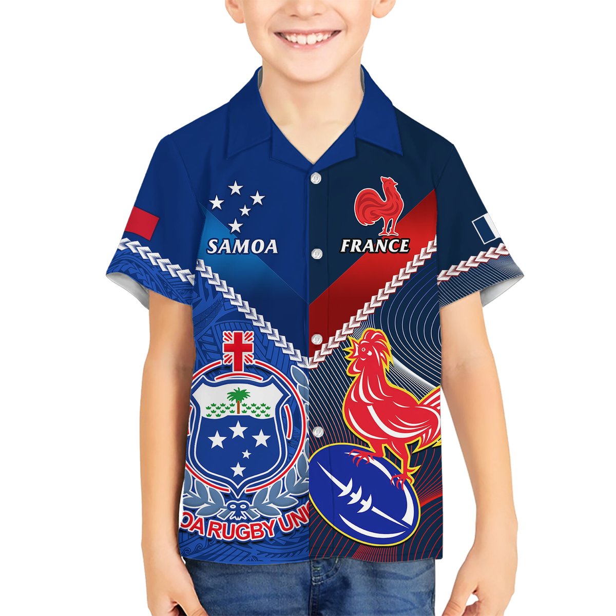 Custom Samoa And France Rugby Hawaiian Shirt 2023 World Cup Manu Samoa With Les Bleus LT14 - Polynesian Pride