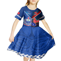 Custom Samoa And France Rugby Kid Short Sleeve Dress 2023 World Cup Manu Samoa With Les Bleus LT14 - Polynesian Pride