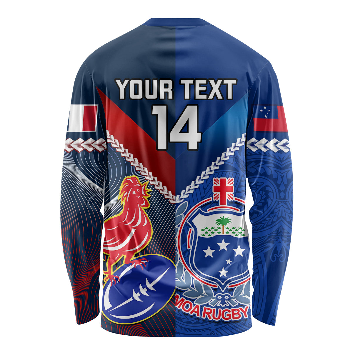 Custom Samoa And France Rugby Long Sleeve Shirt 2023 World Cup Manu Samoa With Les Bleus LT14 - Polynesian Pride