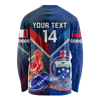 Custom Samoa And France Rugby Long Sleeve Shirt 2023 World Cup Manu Samoa With Les Bleus LT14 - Polynesian Pride