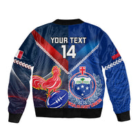 Custom Samoa And France Rugby Sleeve Zip Bomber Jacket 2023 World Cup Manu Samoa With Les Bleus LT14 - Polynesian Pride