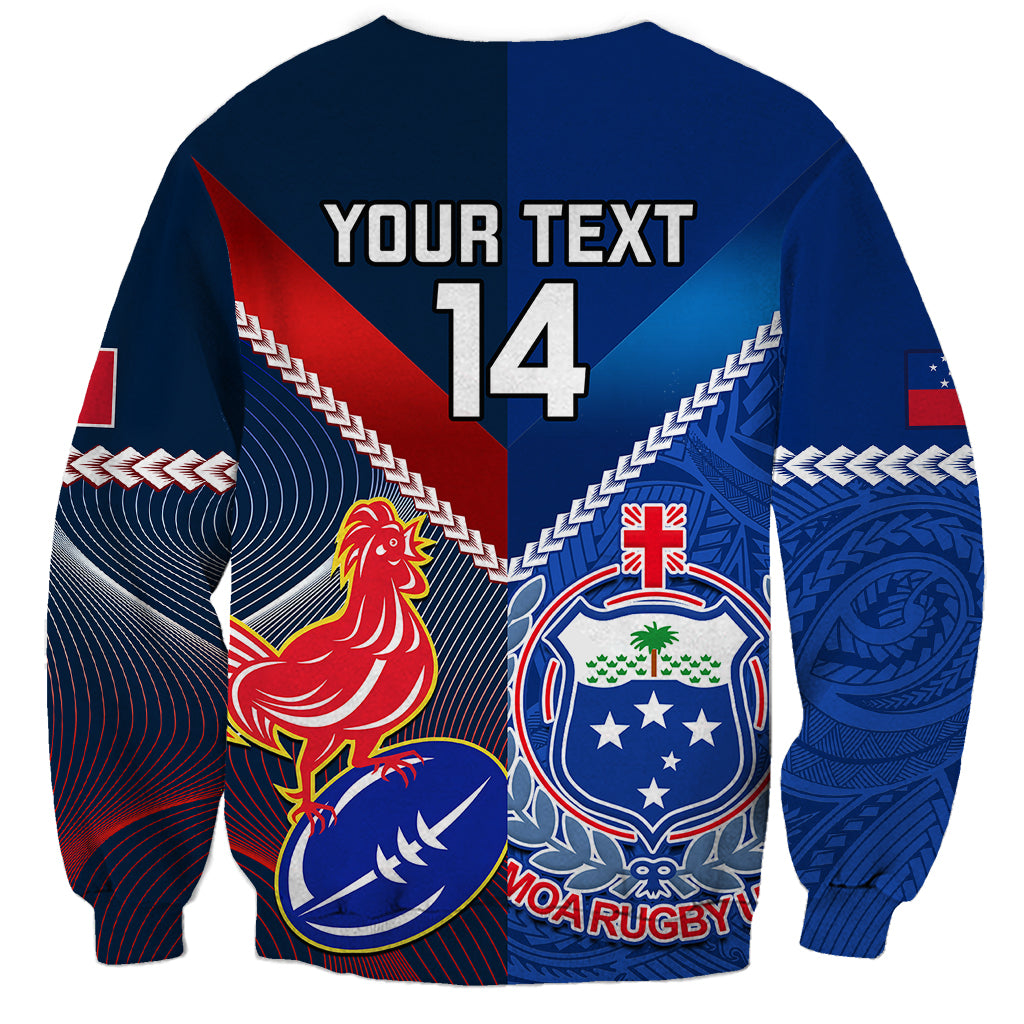 Custom Samoa And France Rugby Sweatshirt 2023 World Cup Manu Samoa With Les Bleus LT14 - Polynesian Pride