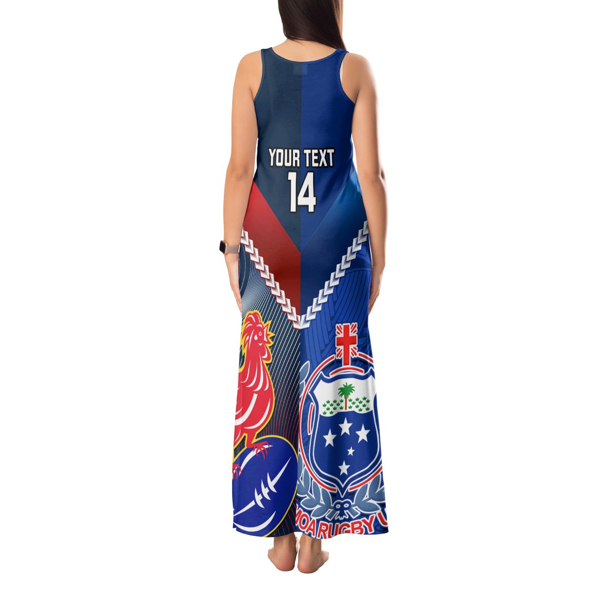 Custom Samoa And France Rugby Tank Maxi Dress 2023 World Cup Manu Samoa With Les Bleus LT14 - Polynesian Pride