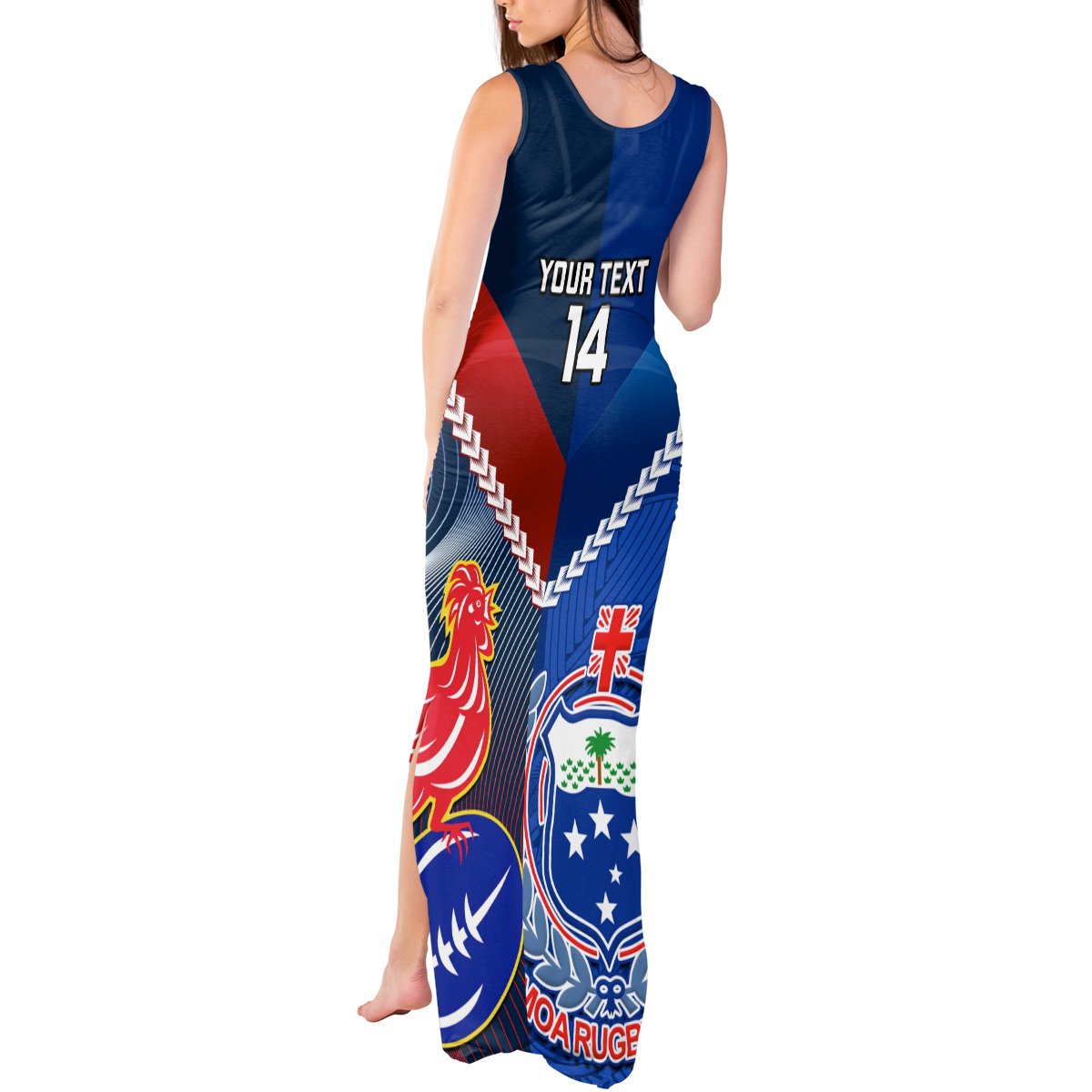 Custom Samoa And France Rugby Tank Maxi Dress 2023 World Cup Manu Samoa With Les Bleus LT14 - Polynesian Pride
