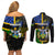 South Sea Islanders Couples Matching Off Shoulder Short Dress and Long Sleeve Button Shirts Kanakas With Solomon Islands Coat Of Arms LT14 - Polynesian Pride