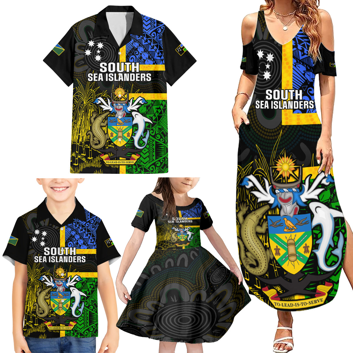 South Sea Islanders Family Matching Summer Maxi Dress and Hawaiian Shirt Kanakas With Solomon Islands Coat Of Arms LT14 Black - Polynesian Pride