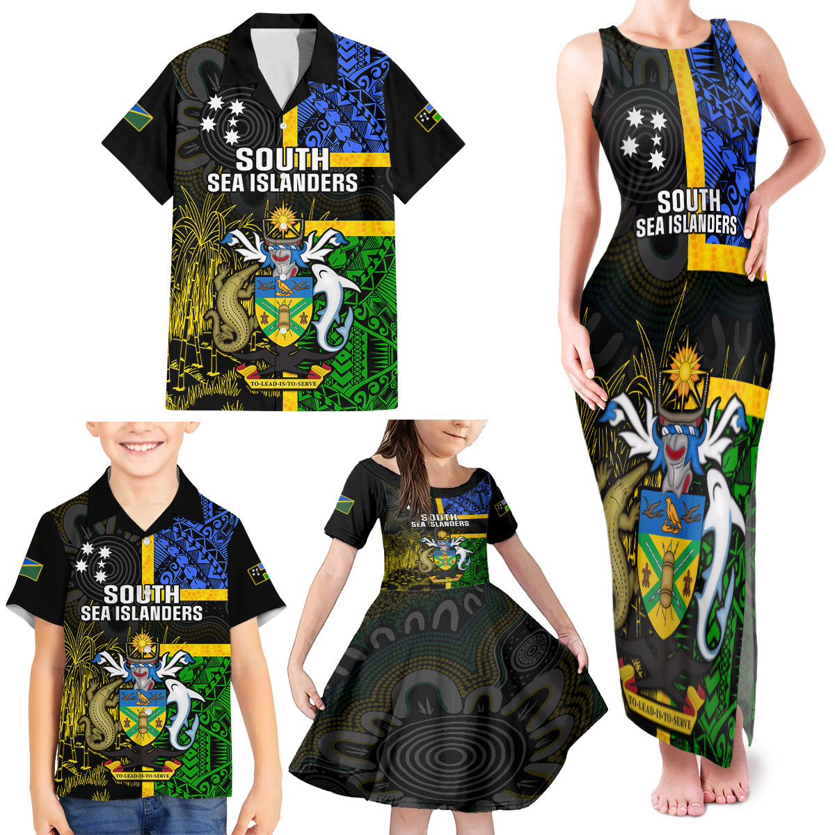 South Sea Islanders Family Matching Tank Maxi Dress and Hawaiian Shirt Kanakas With Solomon Islands Coat Of Arms LT14 Black - Polynesian Pride