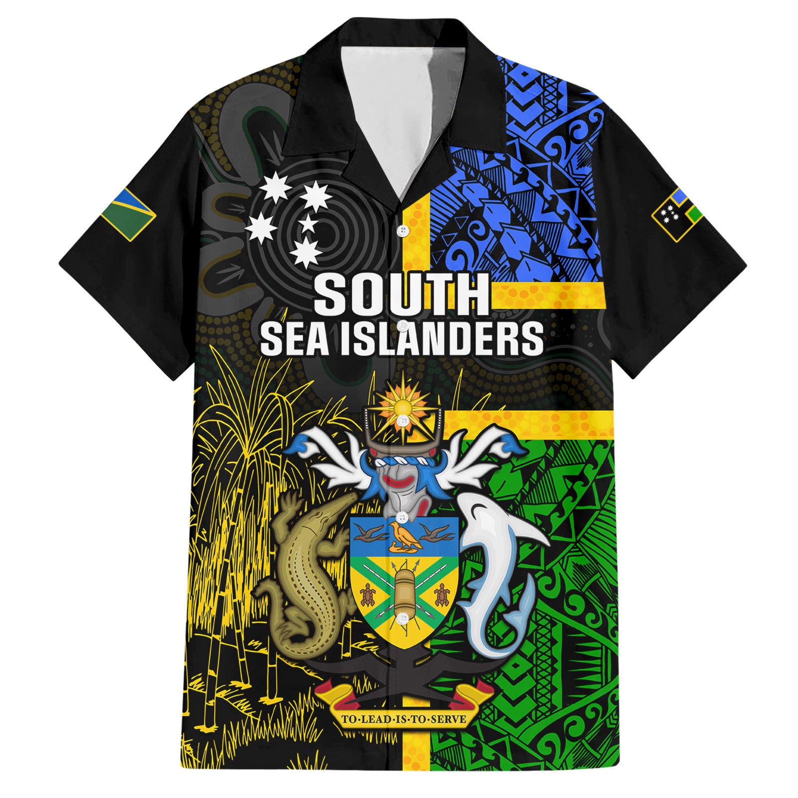 South Sea Islanders Hawaiian Shirt Kanakas With Solomon Islands Coat Of Arms LT14 Black - Polynesian Pride