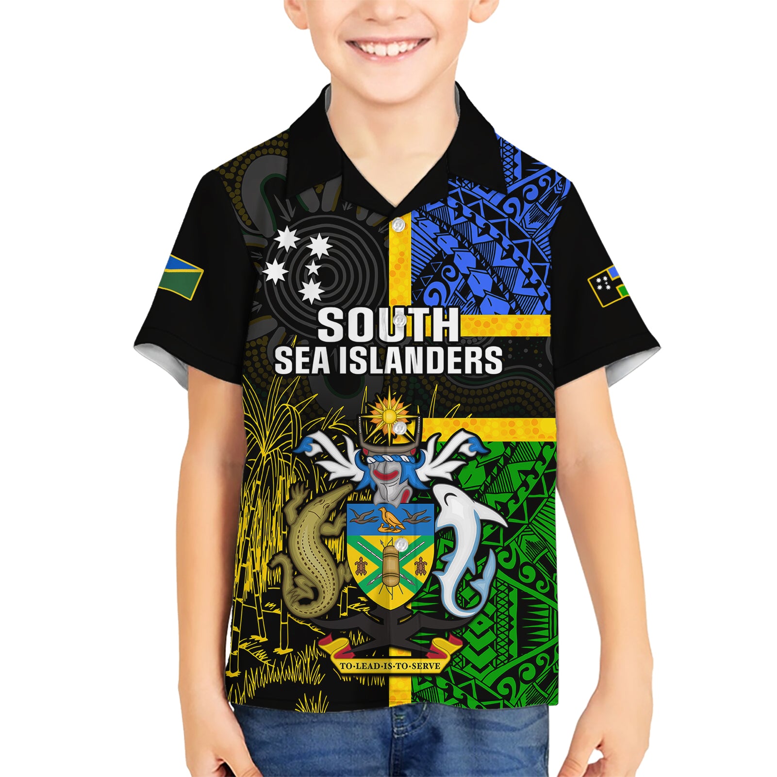 South Sea Islanders Kid Hawaiian Shirt Kanakas With Solomon Islands Coat Of Arms LT14 Kid Black - Polynesian Pride