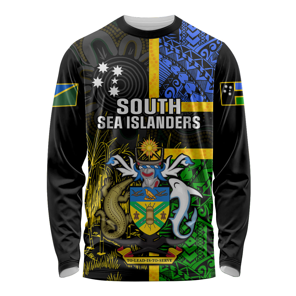 South Sea Islanders Long Sleeve Shirt Kanakas With Solomon Islands Coat Of Arms LT14 Unisex Black - Polynesian Pride