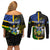 personalised-south-sea-islanders-couples-matching-off-shoulder-short-dress-and-long-sleeve-button-shirts-kanakas-with-solomon-islands-coat-of-arms