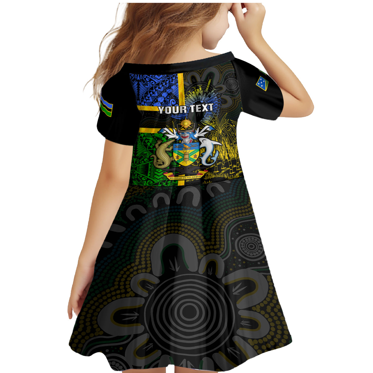 personalised-south-sea-islanders-family-matching-mermaid-dress-and-hawaiian-shirt-kanakas-with-solomon-islands-coat-of-arms