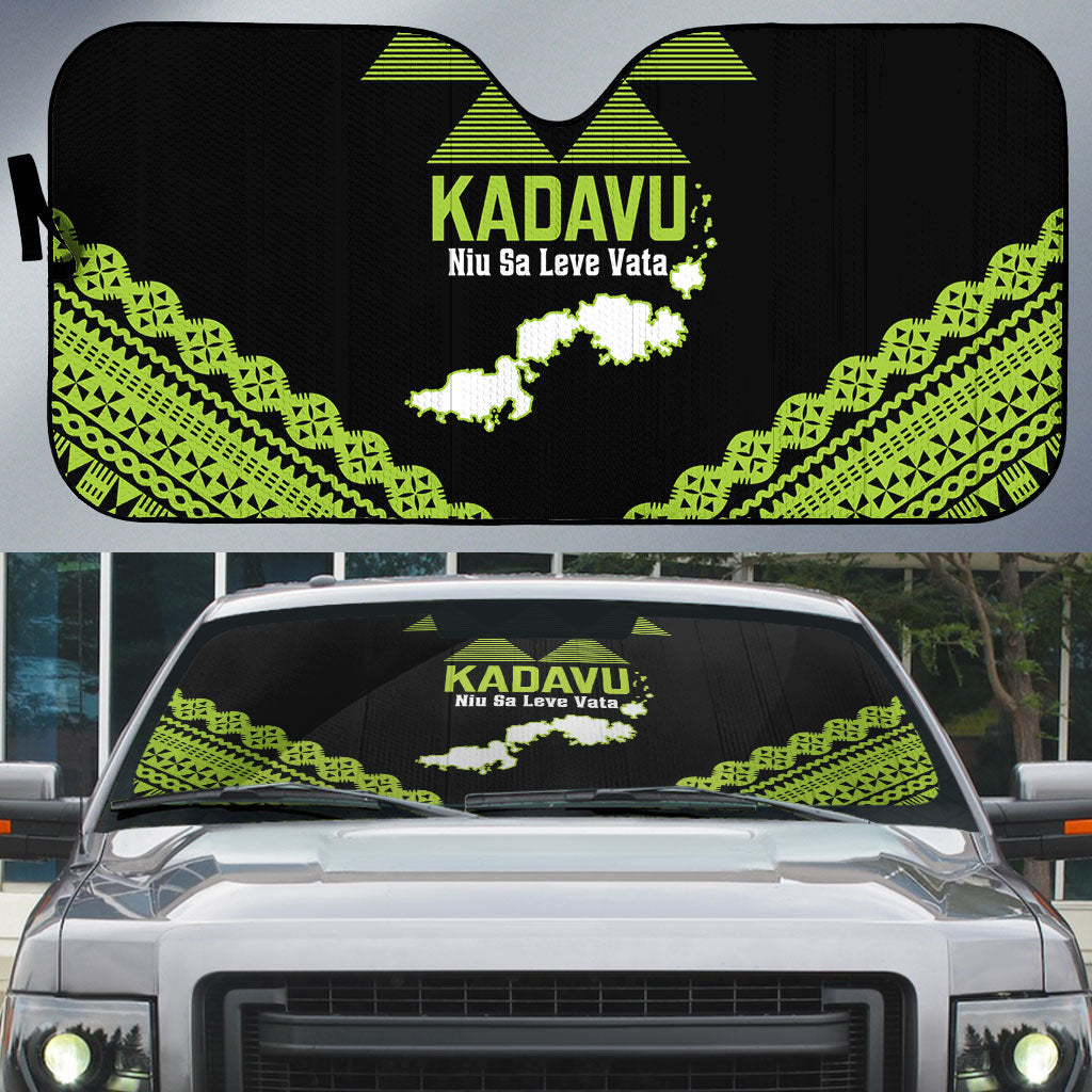 Kadavu Fiji 2026 Rugby Auto Sun Shade Niu Sa Leve Vata Fijian Tapa Pattern LT14 Black - Polynesian Pride