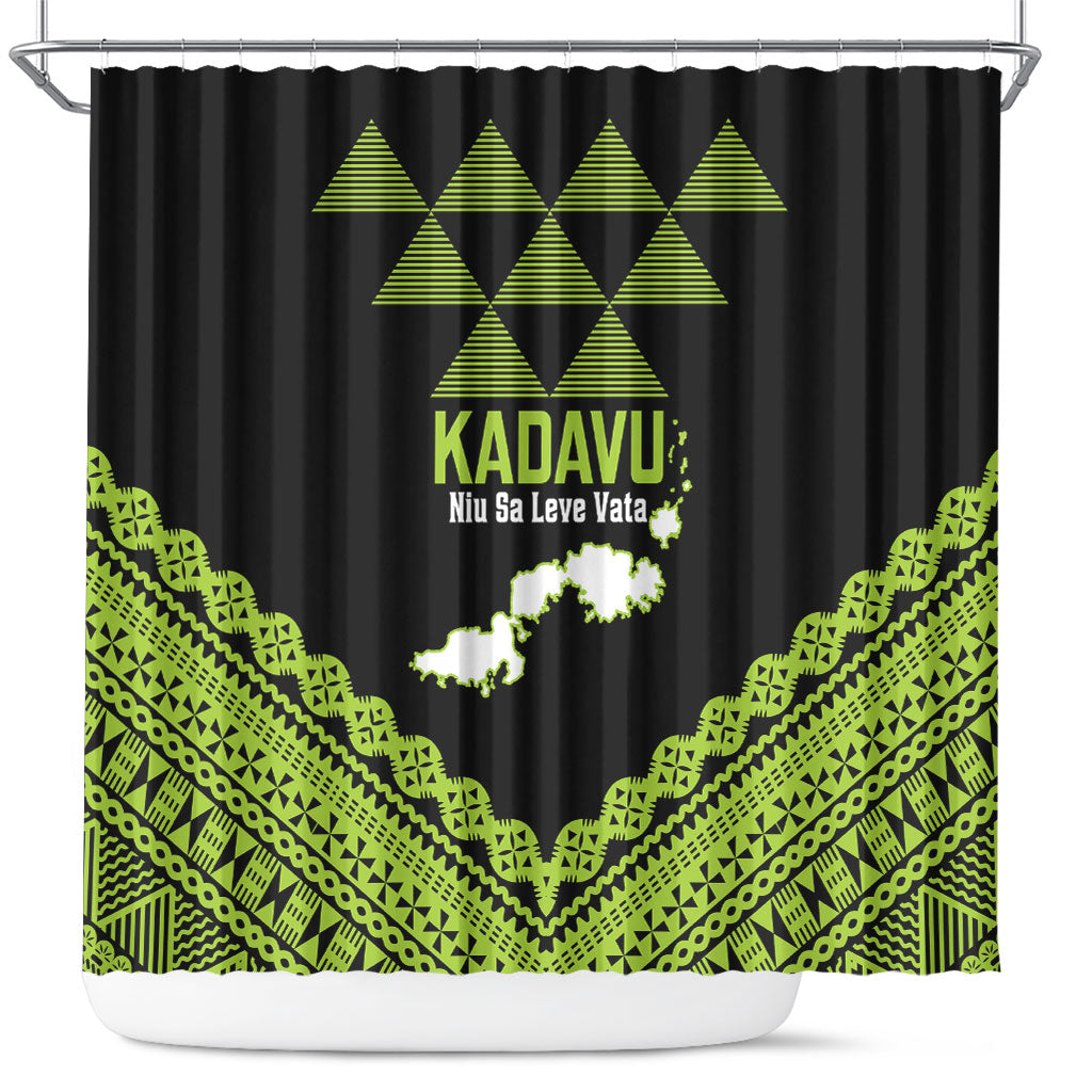 Kadavu Fiji 2026 Rugby Shower Curtain Niu Sa Leve Vata Fijian Tapa Pattern