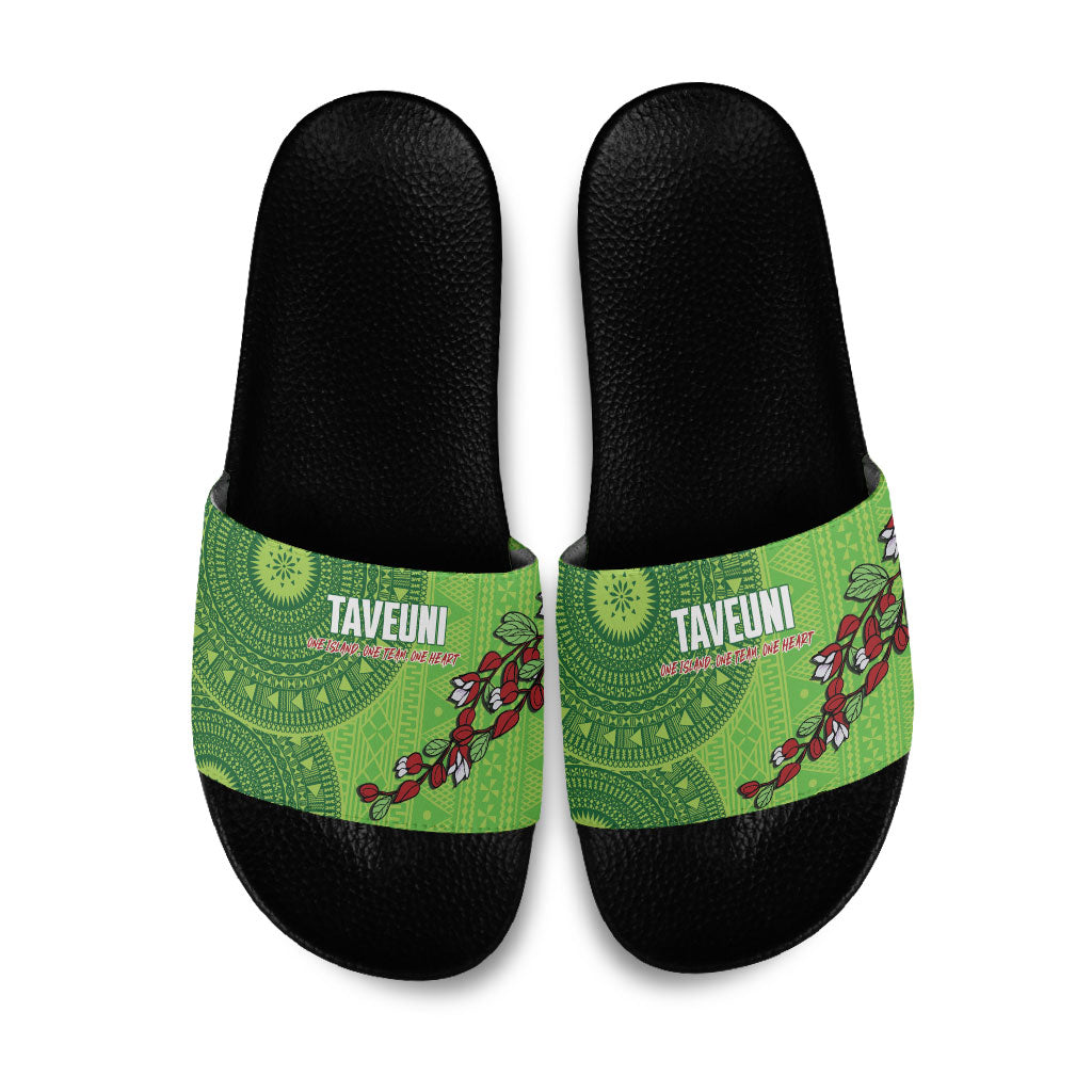 Taveuni Fiji 2026 Rugby Slide Sandals Tagimoucia Fijian Tapa Pattern LT14 Green - Polynesian Pride