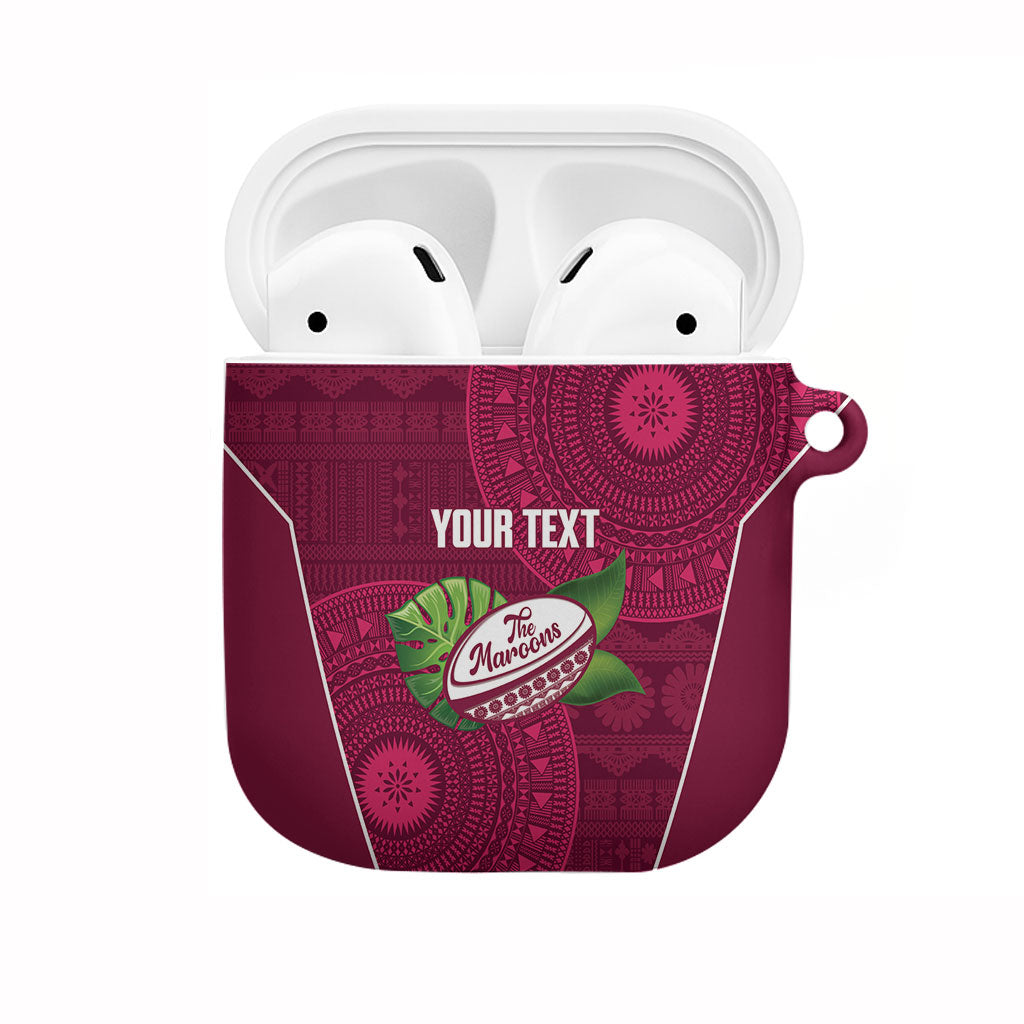 Lautoka Fiji 2026 Rugby Custom AirPods Case Go Maroons Fijian Tapa Pattern