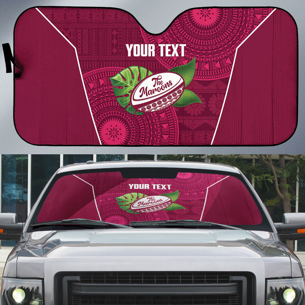 Lautoka Fiji 2026 Rugby Custom Auto Sun Shade Go Maroons Fijian Tapa Pattern LT14 Maroon - Polynesian Pride