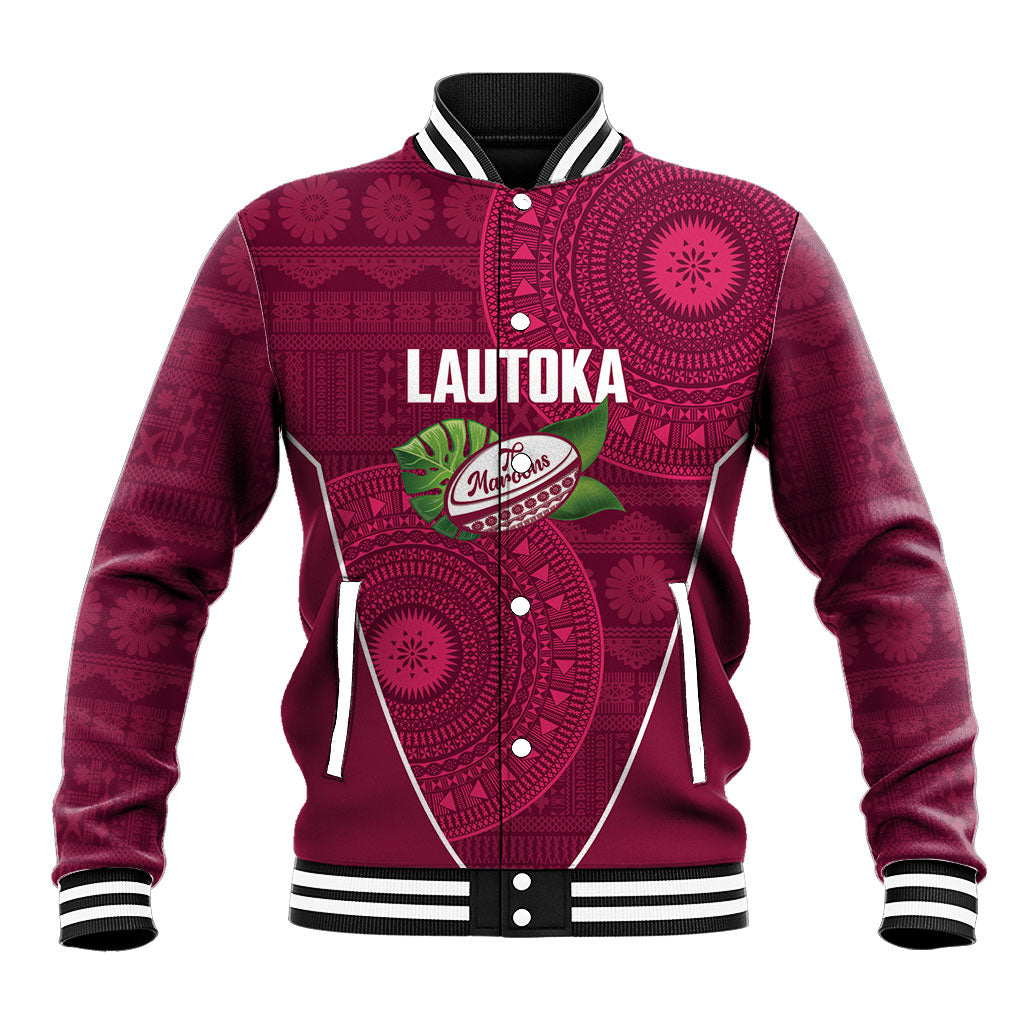 Lautoka Fiji 2026 Rugby Custom Baseball Jacket Go Maroons Fijian Tapa Pattern