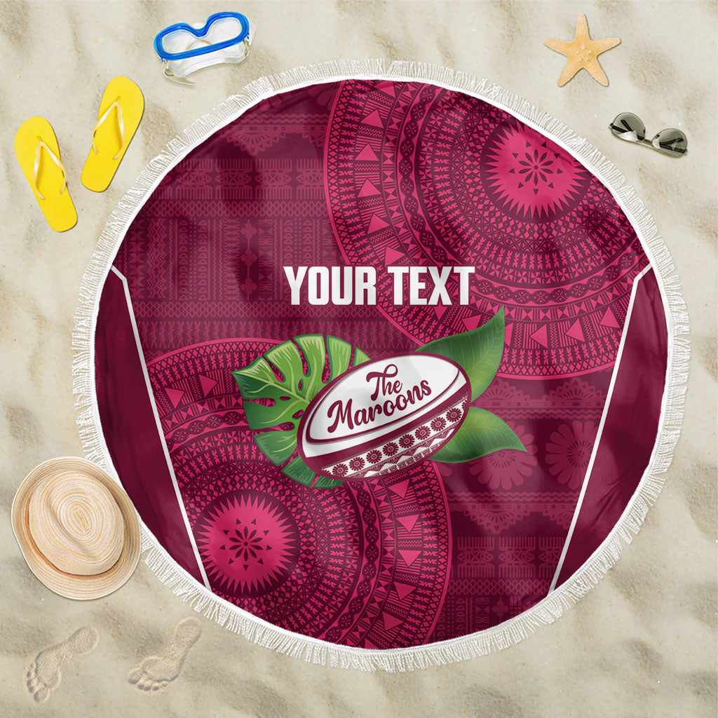 Lautoka Fiji 2026 Rugby Custom Beach Blanket Go Maroons Fijian Tapa Pattern
