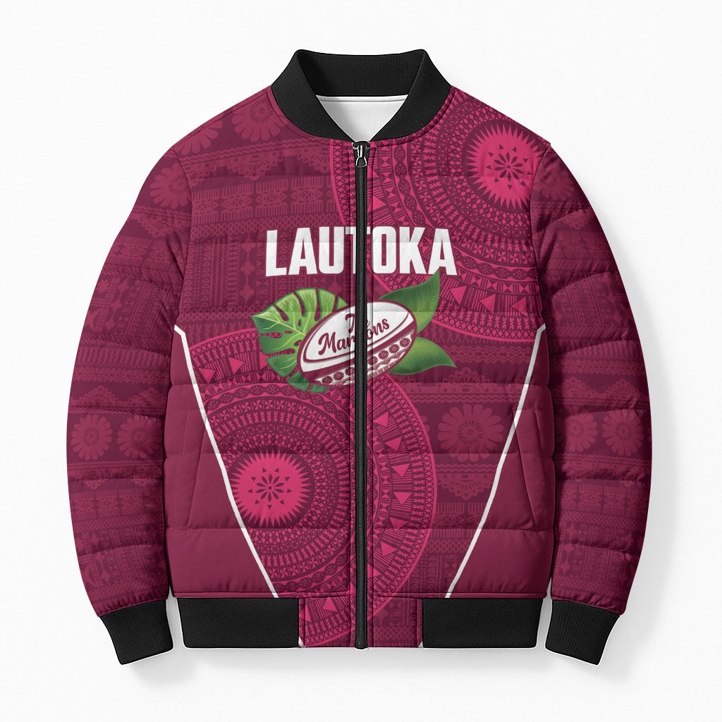 Lautoka Fiji 2026 Rugby Custom Bomber Puffer Jacket Go Maroons Fijian Tapa Pattern