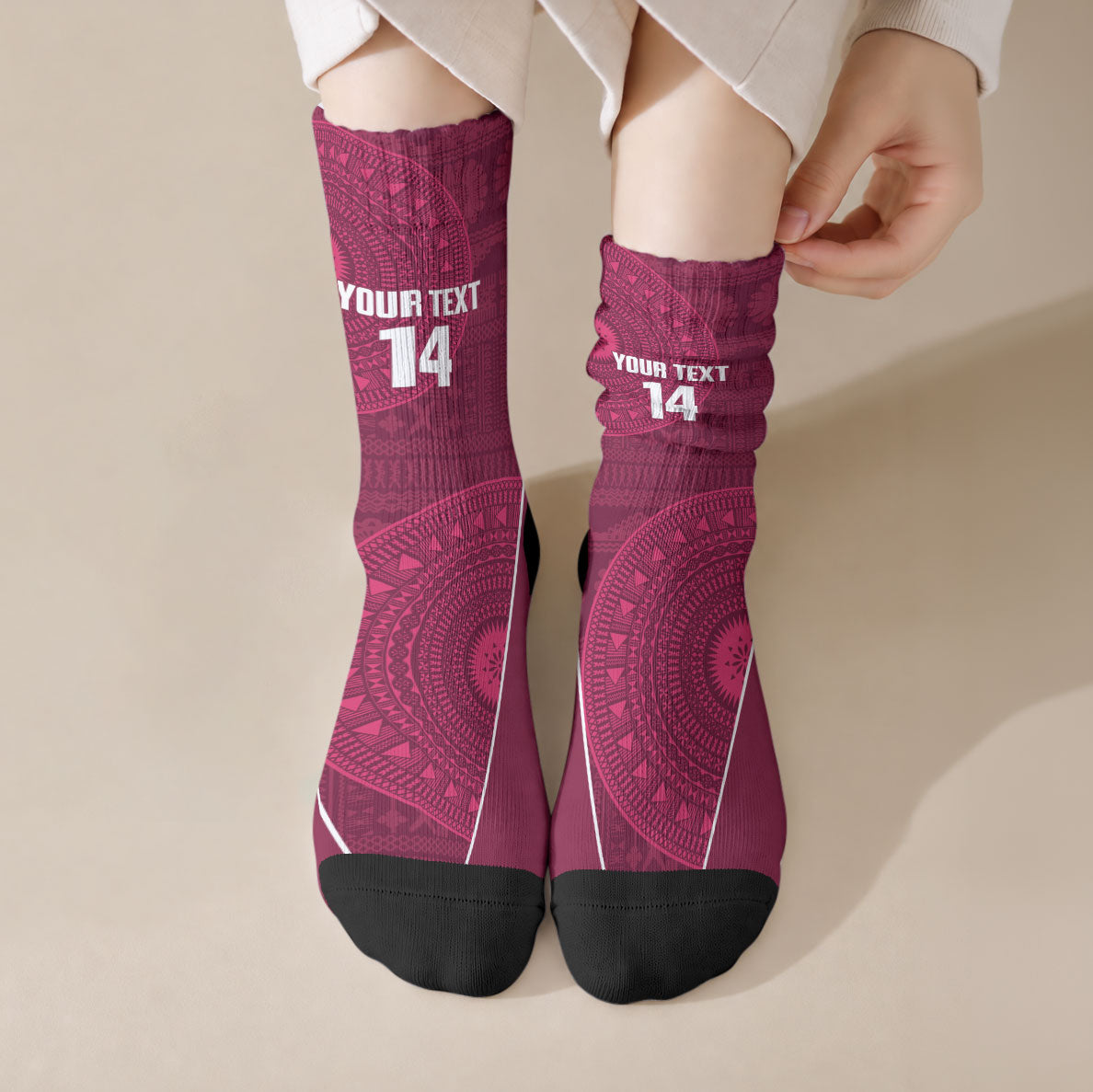 Lautoka Fiji 2026 Rugby Custom Crew Socks Go Maroons Fijian Tapa Pattern LT14 Crew Socks Maroon - Polynesian Pride