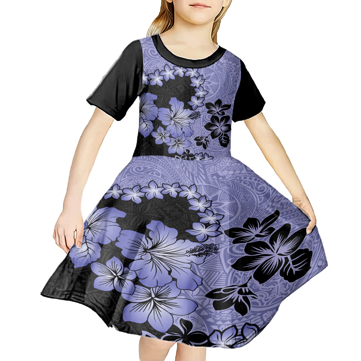 Purple Hawaii Kid Short Sleeve Dress Tapa Cloth Mix Tropical Flowers Pastel Vibes LT14 - Polynesian Pride