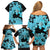 Blue Hawaii Family Matching Off Shoulder Short Dress and Hawaiian Shirt Tapa Cloth Mix Tropical Flowers Pastel Vibes LT14 - Polynesian Pride