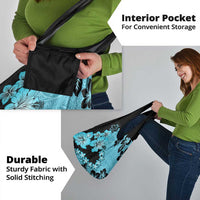 Blue Hawaii Grocery Bag Tapa Cloth Mix Tropical Flowers Pastel Vibes