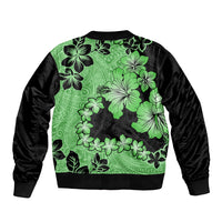 Green Hawaii Bomber Jacket Tapa Cloth Mix Tropical Flowers Pastel Vibes LT14 - Polynesian Pride