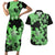 Green Hawaii Couples Matching Short Sleeve Bodycon Dress and Hawaiian Shirt Tapa Cloth Mix Tropical Flowers Pastel Vibes LT14 Green - Polynesian Pride