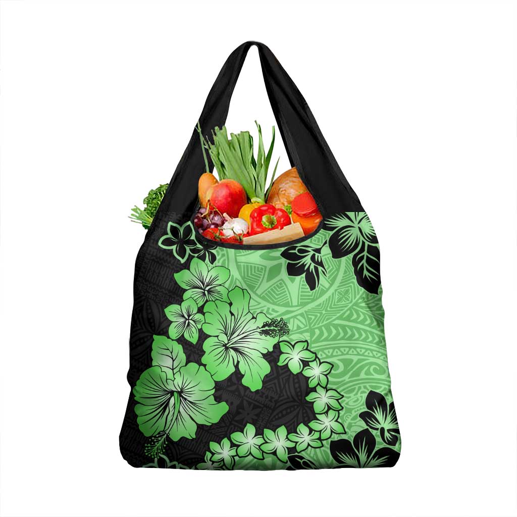 Green Hawaii Grocery Bag Tapa Cloth Mix Tropical Flowers Pastel Vibes LT14 1-pack One Size Green - Polynesian Pride