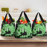 Green Hawaii Grocery Bag Tapa Cloth Mix Tropical Flowers Pastel Vibes LT14 3-pack One Size Green - Polynesian Pride