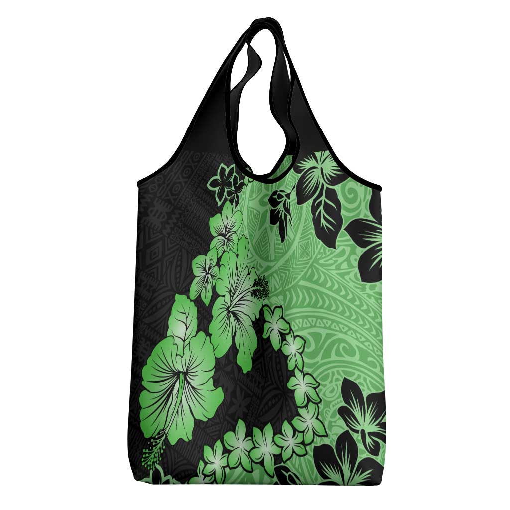 Green Hawaii Grocery Bag Tapa Cloth Mix Tropical Flowers Pastel Vibes LT14 - Polynesian Pride