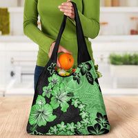 Green Hawaii Grocery Bag Tapa Cloth Mix Tropical Flowers Pastel Vibes LT14 - Polynesian Pride