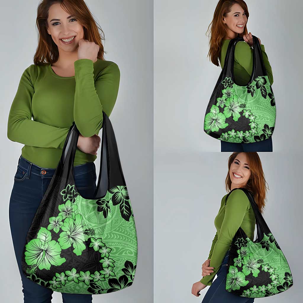 Green Hawaii Grocery Bag Tapa Cloth Mix Tropical Flowers Pastel Vibes LT14 - Polynesian Pride