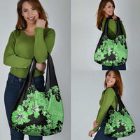 Green Hawaii Grocery Bag Tapa Cloth Mix Tropical Flowers Pastel Vibes LT14 - Polynesian Pride