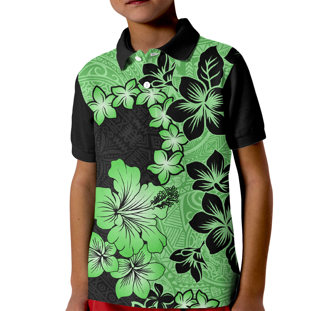 Green Hawaii Kid Polo Shirt Tapa Cloth Mix Tropical Flowers Pastel Vibes LT14 Kid Green - Polynesian Pride