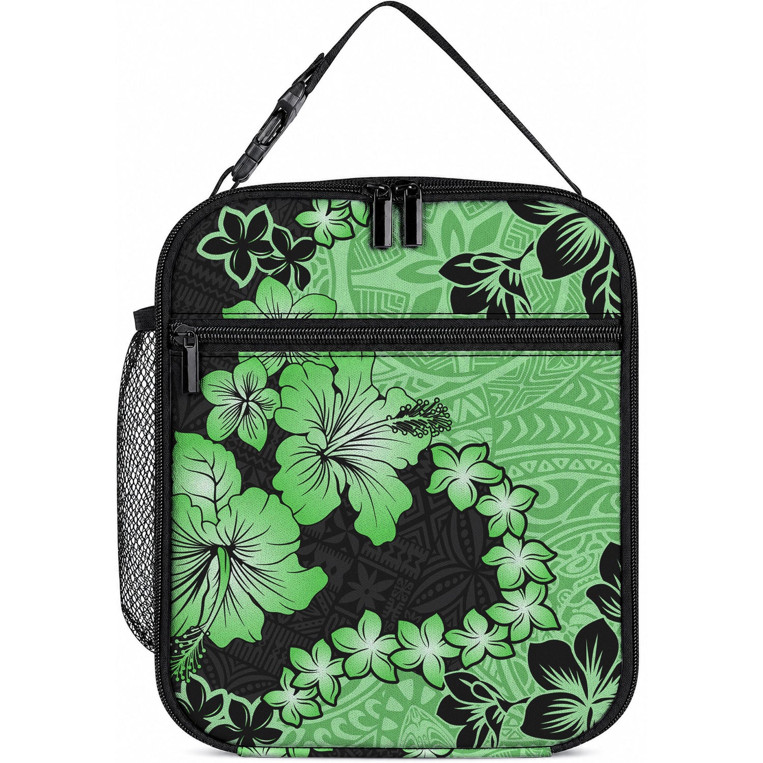 Green Hawaii Lunch Bag Tapa Cloth Mix Tropical Flowers Pastel Vibes LT14 10.2 × 8.3 × 4.3 inch Green - Polynesian Pride