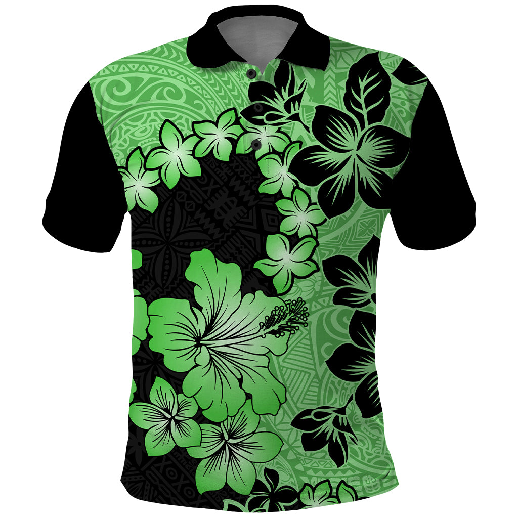 Green Hawaii Polo Shirt Tapa Cloth Mix Tropical Flowers Pastel Vibes LT14 Green - Polynesian Pride