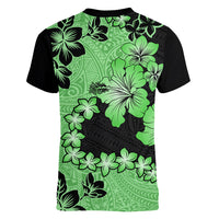 Green Hawaii Women V Neck T Shirt Tapa Cloth Mix Tropical Flowers Pastel Vibes LT14 - Polynesian Pride