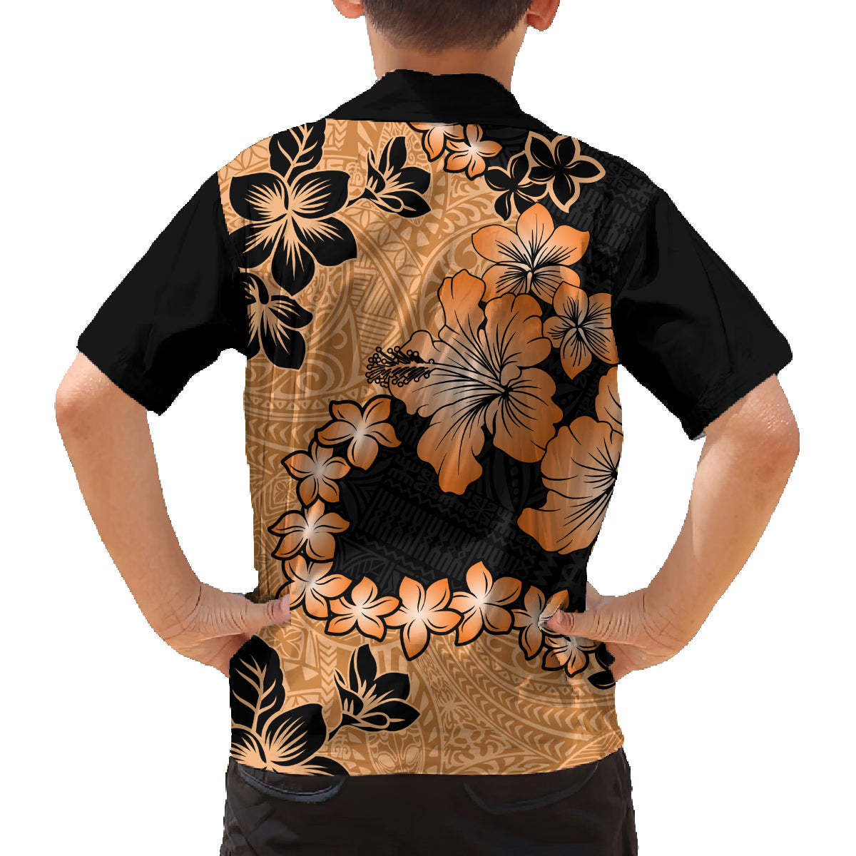 Orange Hawaii Family Matching Long Sleeve Bodycon Dress and Hawaiian Shirt Tapa Cloth Mix Tropical Flowers Pastel Vibes LT14 - Polynesian Pride