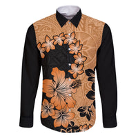 Orange Hawaii Family Matching Long Sleeve Bodycon Dress and Hawaiian Shirt Tapa Cloth Mix Tropical Flowers Pastel Vibes LT14 Dad's Shirt - Long Sleeve Orange - Polynesian Pride