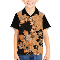 Orange Hawaii Family Matching Long Sleeve Bodycon Dress and Hawaiian Shirt Tapa Cloth Mix Tropical Flowers Pastel Vibes LT14 Son's Shirt Orange - Polynesian Pride
