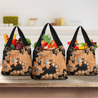 Orange Hawaii Grocery Bag Tapa Cloth Mix Tropical Flowers Pastel Vibes LT14 3-pack One Size Orange - Polynesian Pride