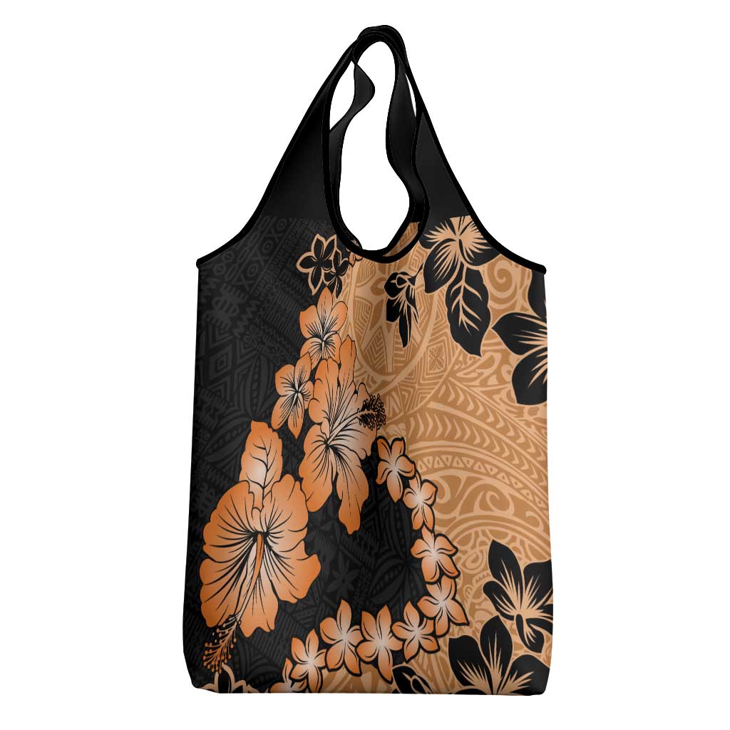 Orange Hawaii Grocery Bag Tapa Cloth Mix Tropical Flowers Pastel Vibes LT14 - Polynesian Pride