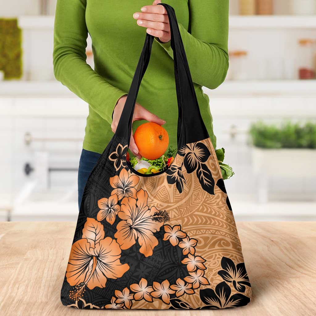Orange Hawaii Grocery Bag Tapa Cloth Mix Tropical Flowers Pastel Vibes LT14 - Polynesian Pride