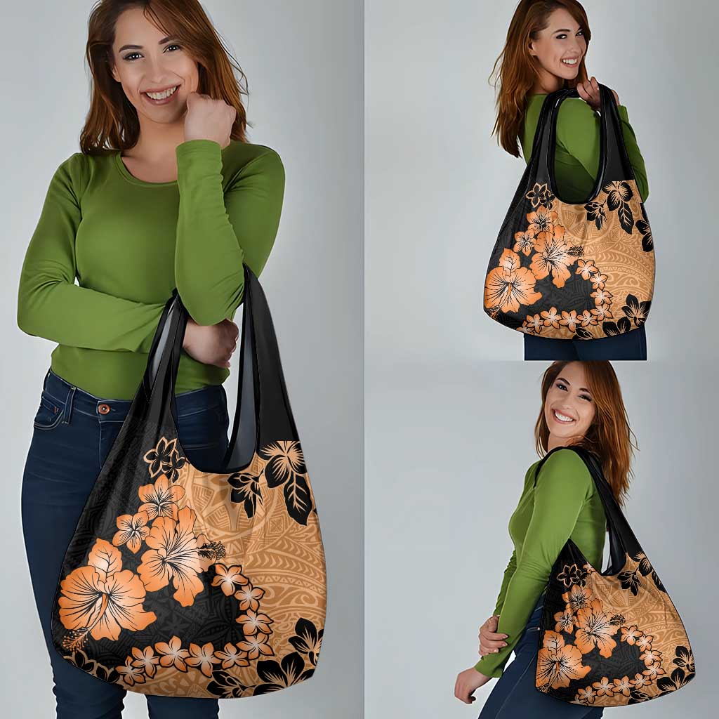 Orange Hawaii Grocery Bag Tapa Cloth Mix Tropical Flowers Pastel Vibes LT14 - Polynesian Pride