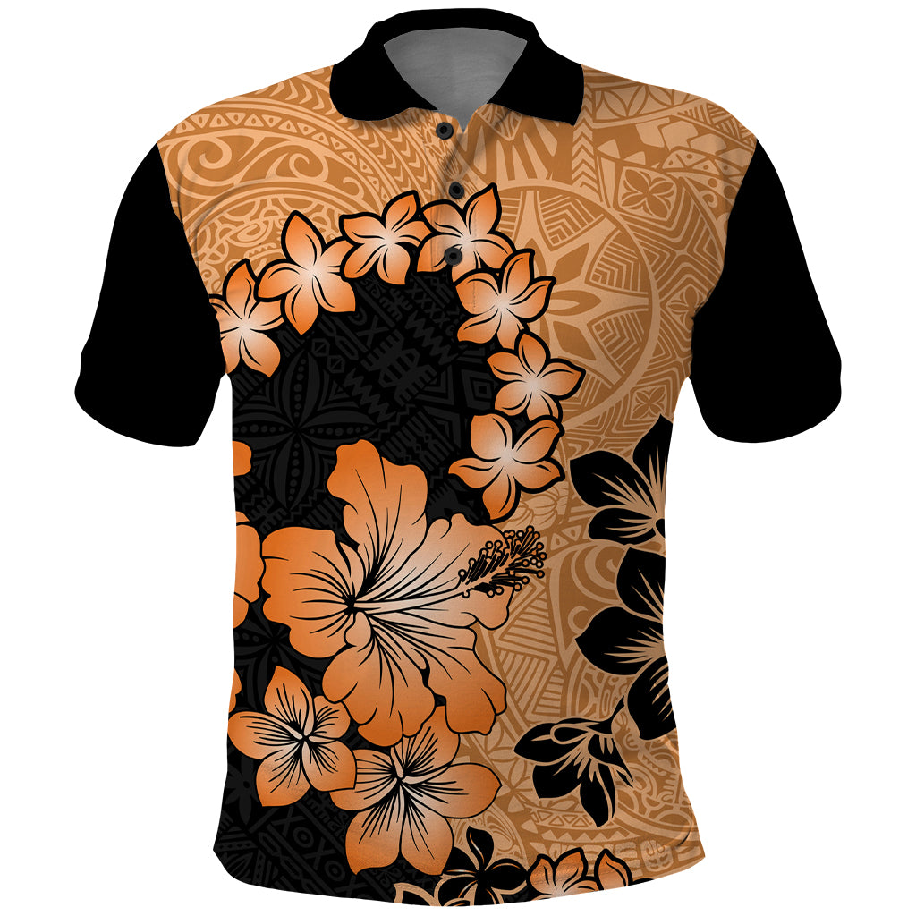 Orange Hawaii Polo Shirt Tapa Cloth Mix Tropical Flowers Pastel Vibes LT14 Orange - Polynesian Pride